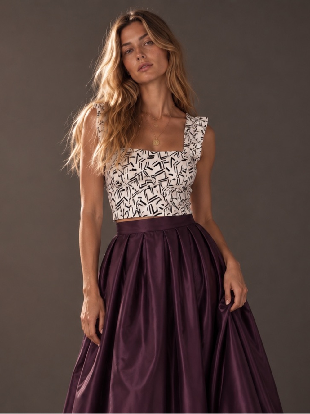 Monteau Los Angeles Abstract Print Ruffle Crop Top Size Small NWOT